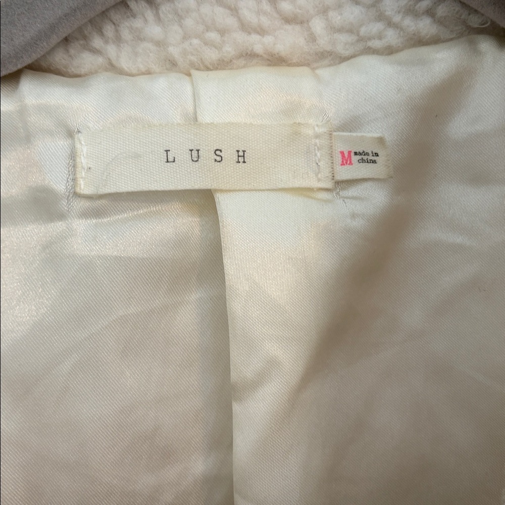 Lush Cream Teddy Jacket with Brown Trim - Picture 2 of 4